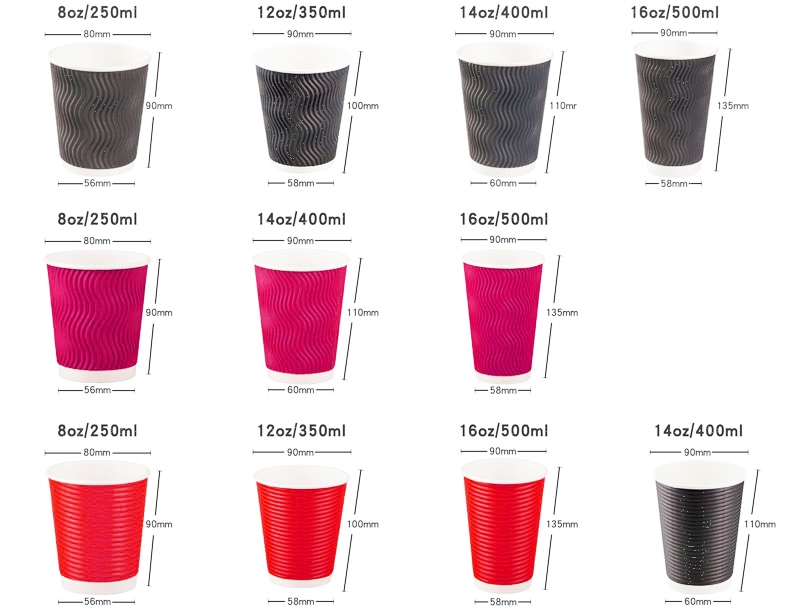common sizes of ripple wall coffee cups